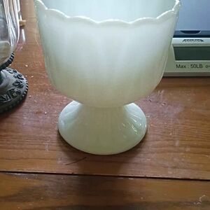 Vintage White Milk Glass Scalloped Pedestal Compote Dish